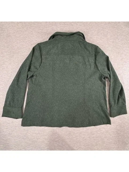 CJ Banks Pearl Snap Blouse Womens Size 1X Stretch Paisley Green Long Sleeve - Picture 4 of 13